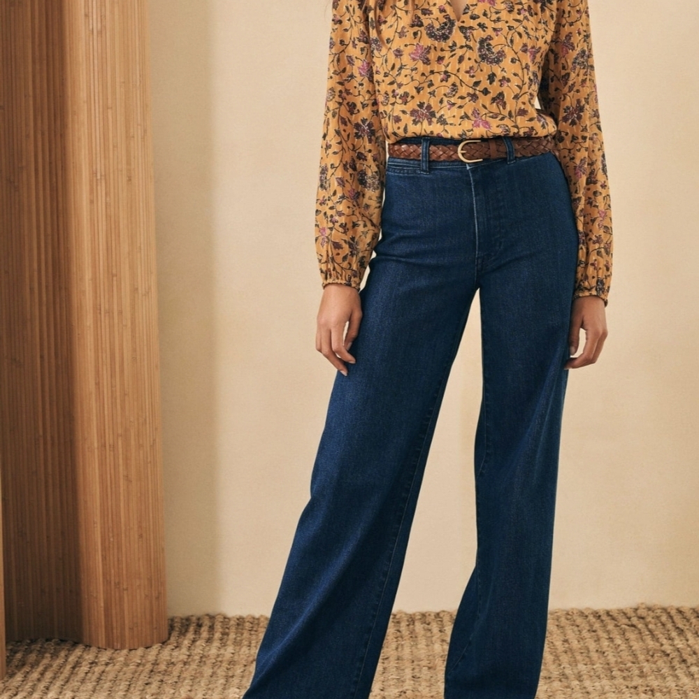 Faherty Mustard Floral Long-Sleeve Blouse